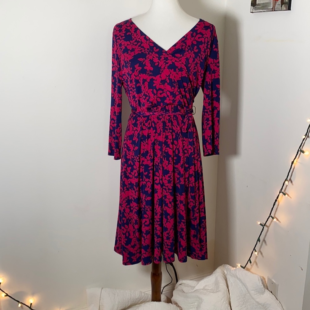 HAWTHORNE Navy and Fuchsia Floral faux wrap dress